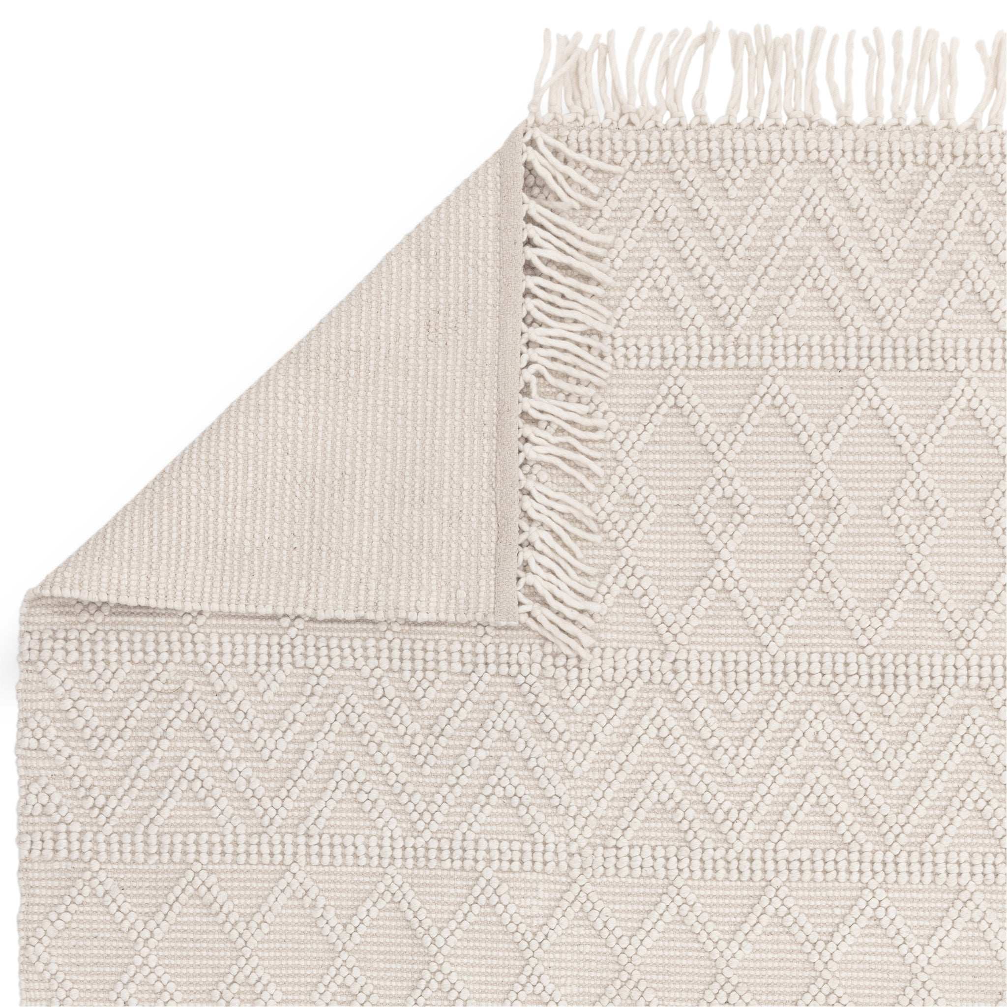 Bobble and Fringe Boho Rug in Ivory